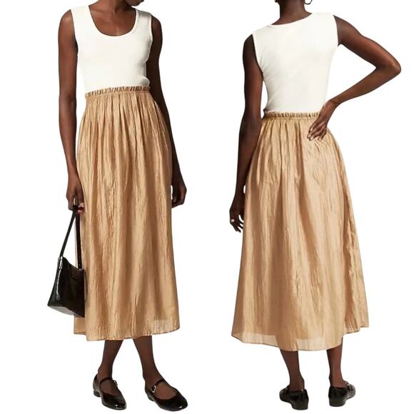 J. Crew Dresses & Skirts - J Crew Gathered Waist Mixy Midi Dress Cotton Blend Knit Tank Crinkle Skirt XS